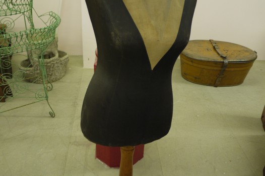 English Female Bibbed Mannequin on Oak Stand
