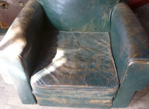 vintage french green leather club chair