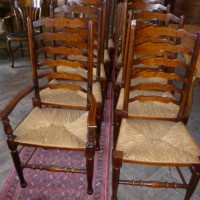 SET OF TEN LADDER BACK DINING CHAIRS