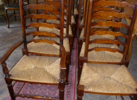 SET OF TEN LADDER BACK DINING CHAIRS