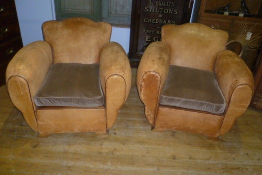 good pair of vintage french leather club chairs