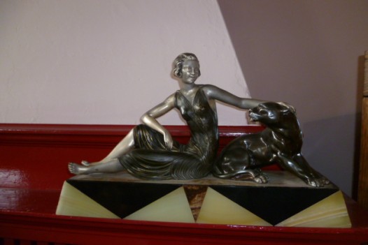 DECORATIVE ART DECO SPELTER FIGURE OF LADY WITH  PANTHER