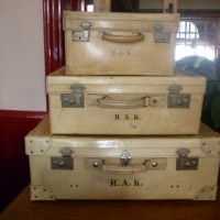 SET OF THREE VINTAGE VELLUM SUITCASES