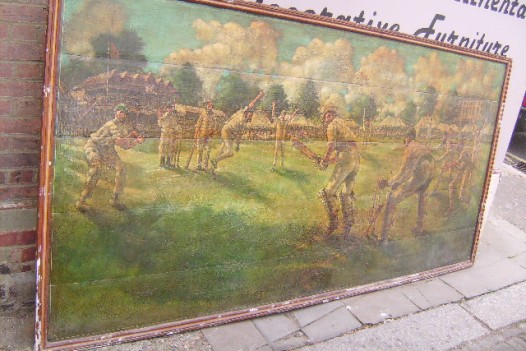 LARGE DECORATIVE CRICKETING PICTURE (W.G GRACE) ENGLAND V AUSTRALIA OIL ON BOARD