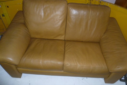 RETRO TWO SEATER TAN LEATHER  SOFA
