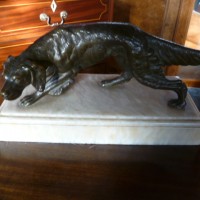 ANTIQUE SPELTER DOG ON MARBLE BASE
