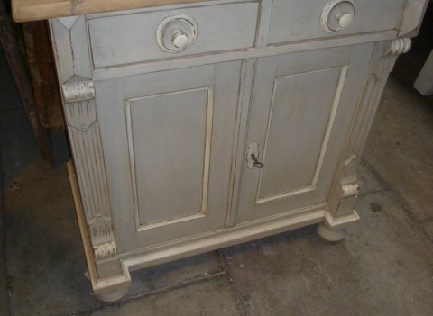 antique painted pine cupboard with stripped top