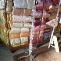 VINTAGE IRON STANDARD LAMP WITH GLASS COLUMN