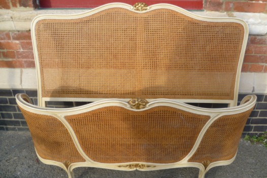 ANTIQUE FRENCH PAINTED DEMI CORBEILLE BED (4FT 6″)