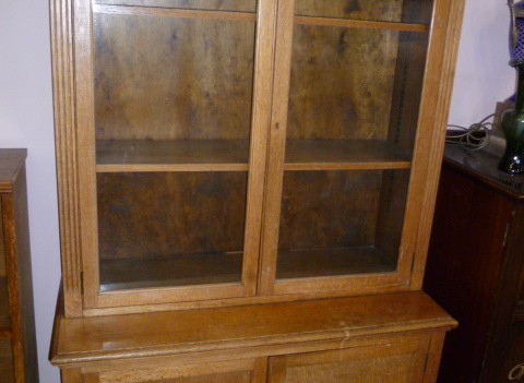 ANTIQUE LIGHT OAK GLAZED BOOKCASE