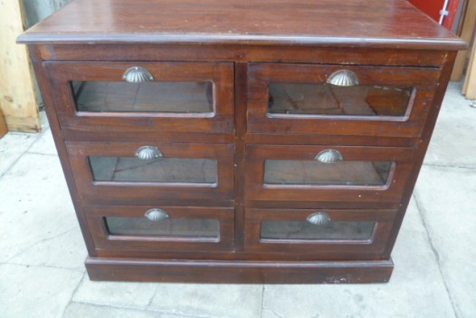 VINTAGE SHOP DISPLAY SAMPLE DRAWERS GLAZED 1/4 COMPARTMENT TO FRONT