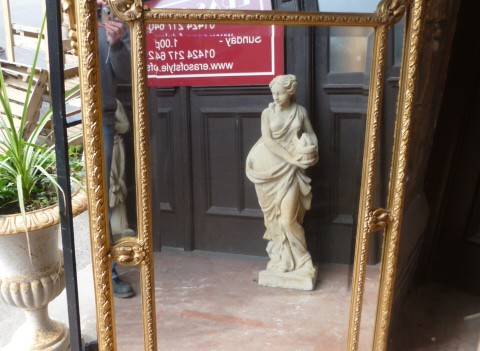 LARGE DECORATIVE ANTIQUE GILT CUSHION MIRROR