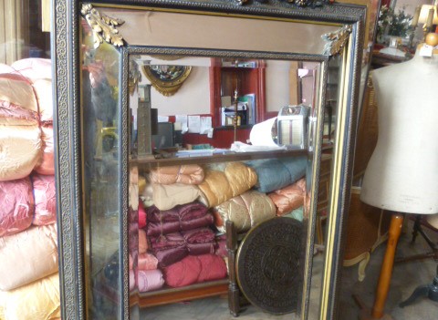 LARGE ANTIQUE FRENCH GILT & EBONISED CUSHION MIRROR