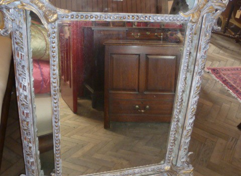 ANTIQUE FRENCH PAINTED CUSHION MIRROR
