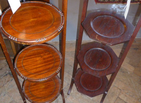 ANTIQUE MAHOGANY CAKESTAND  & 1930S OAK CAKESTAND
