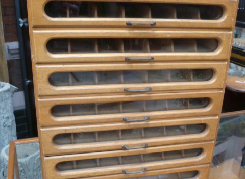 vintage clarks & anchor thread shop display drawers