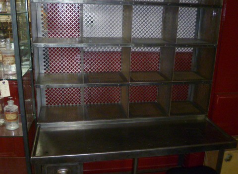 VINTAGE POLISHED STEEL POST OFFICE COUNTER (ONE OF TWO AVAILABLE )