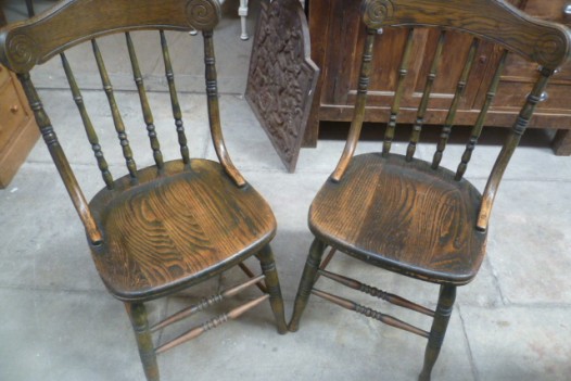 pair of antique elm country chairs