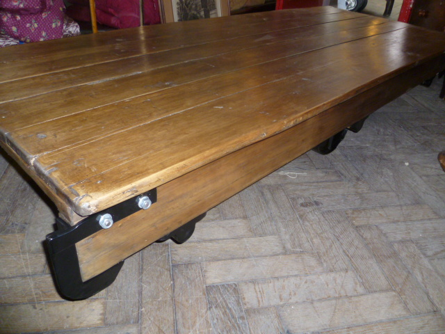 Large Vintage Industrial Mill Trolley Coffee Table