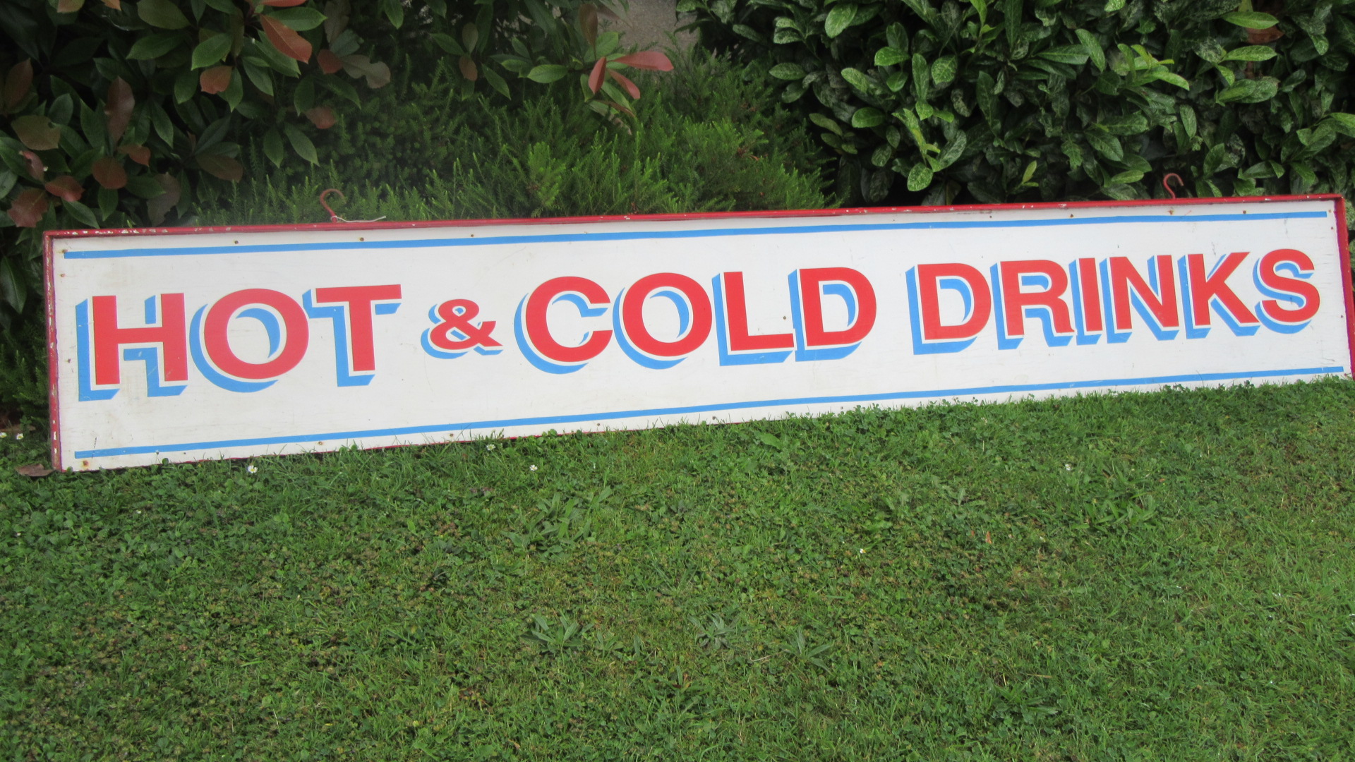 VINTAGE 8FT HAND PAINTED HANGING DRINKS SIGN