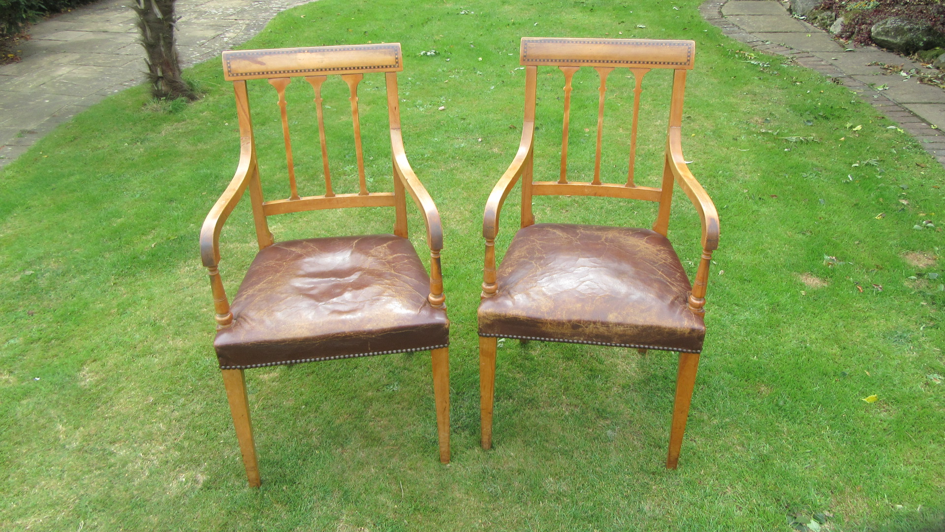 PAIR OF ANTIQUE EDWARDIAN INLAID SATIN WOOD CHAIRS