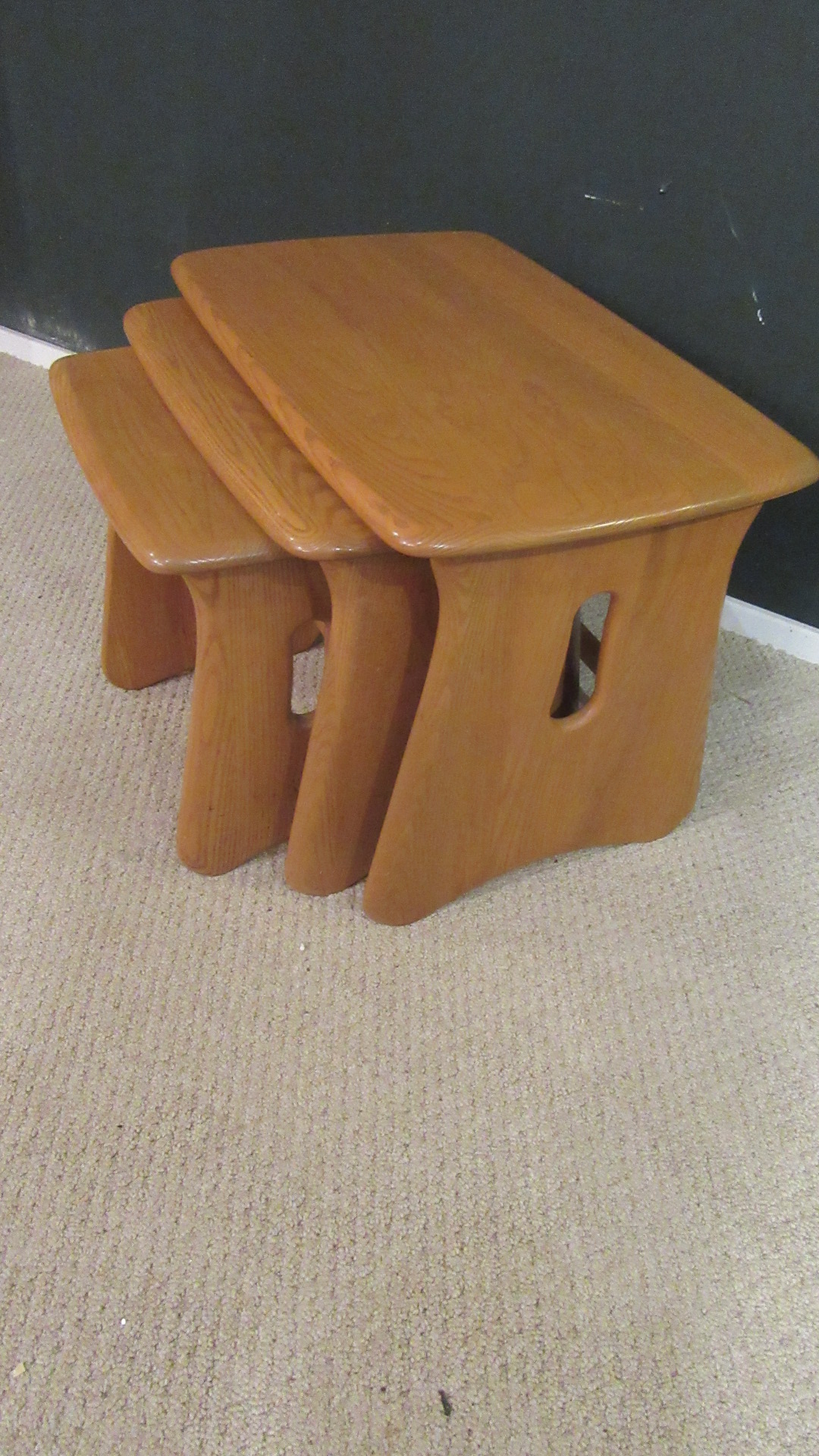 ERCOL BLONDE ELM NEST OF TABLES