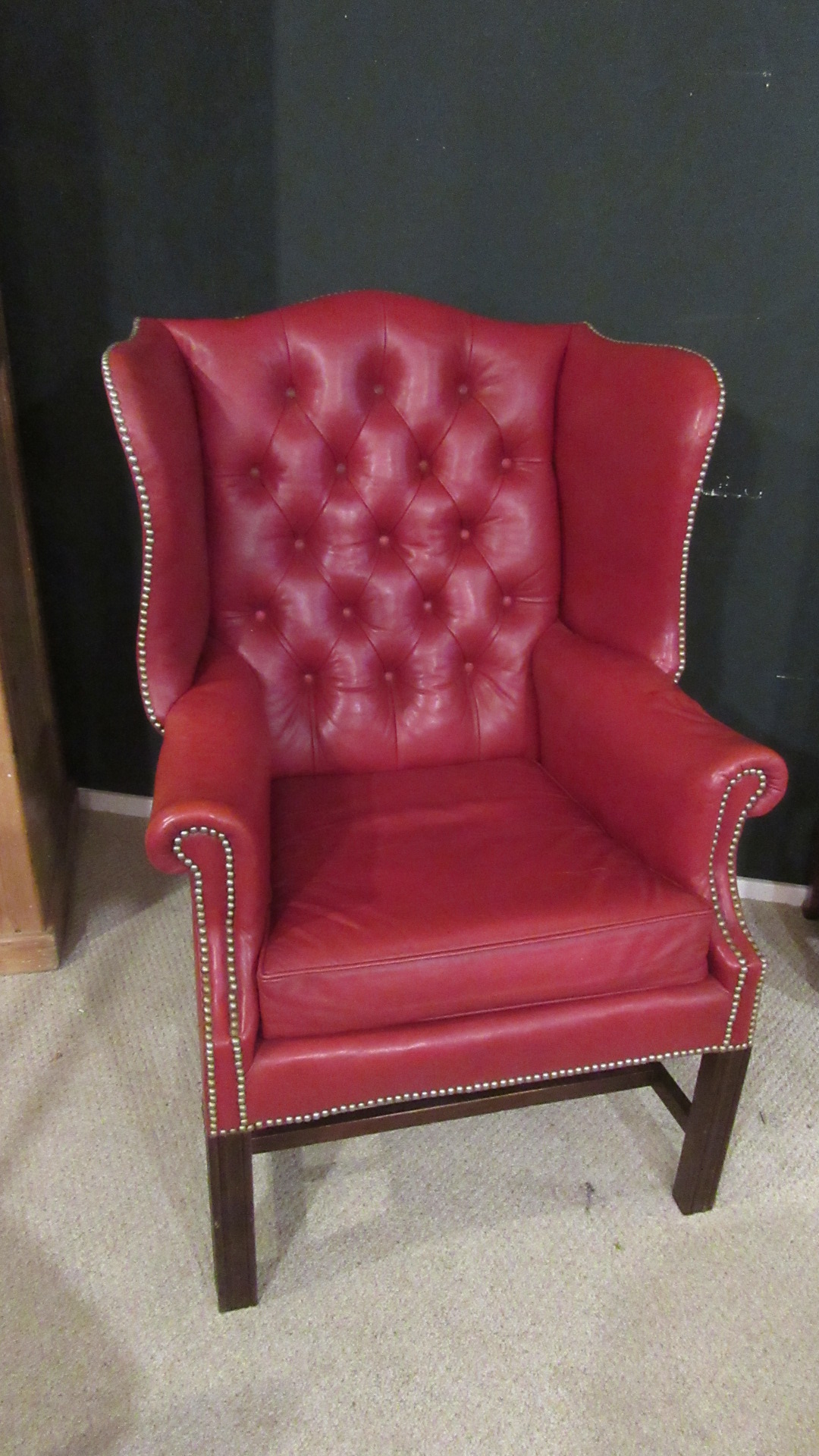 GEORGIAN STYLE LEATHER WING BACK ARMCHAIR