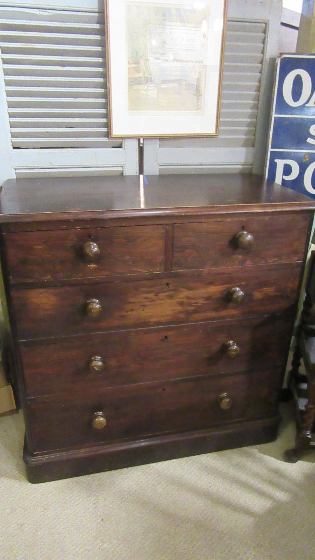 -ANTIQUE VICTORIAN PINE CHEST OF DRAWERS