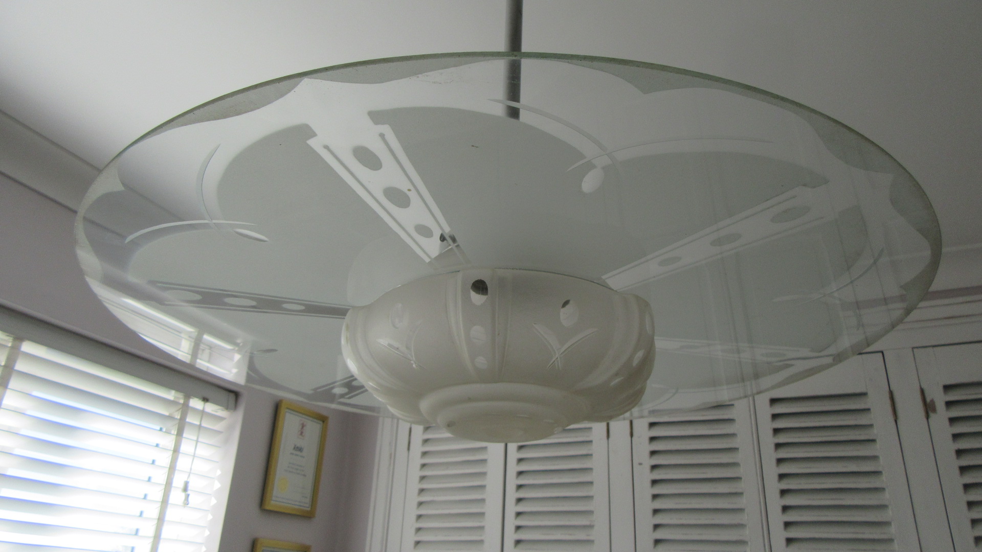 ANTIQUE ART DECO CHROME & FROSTED GLASS CEILING LIGHT