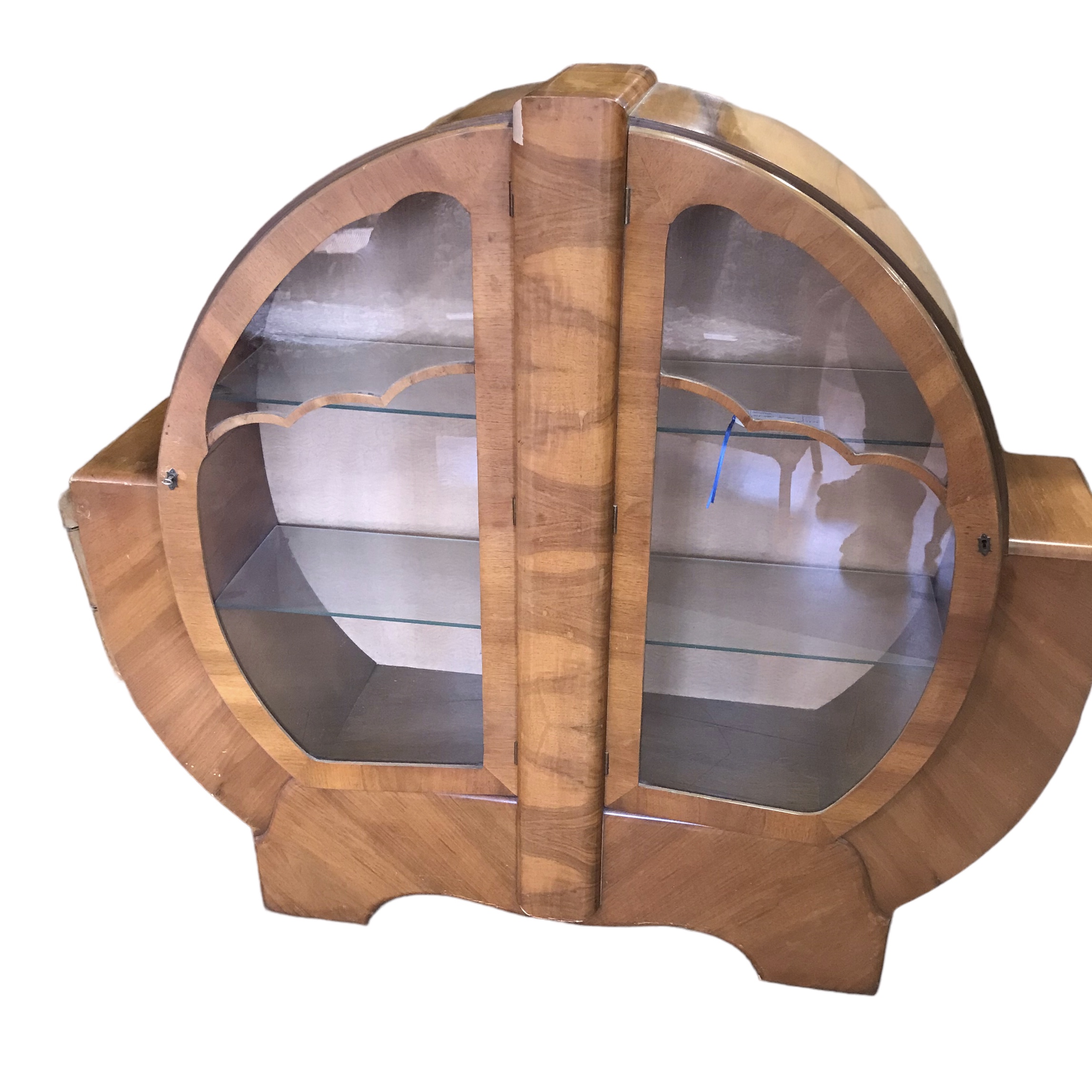 ANTIQUE ART DECO WALNUT DISPLAY CABINET