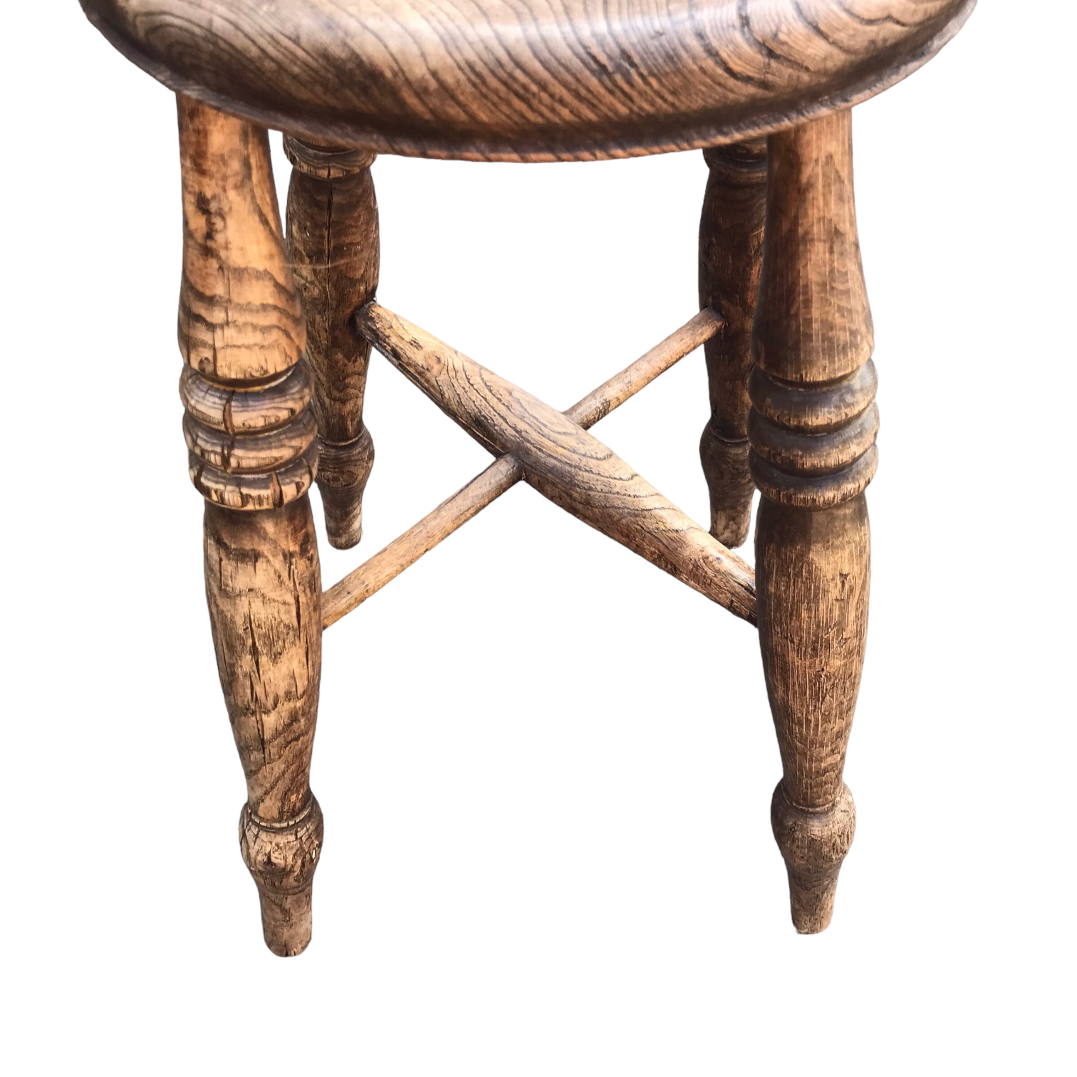 ANTIQUE VICTORIAN COUNTRY ELM STOOL