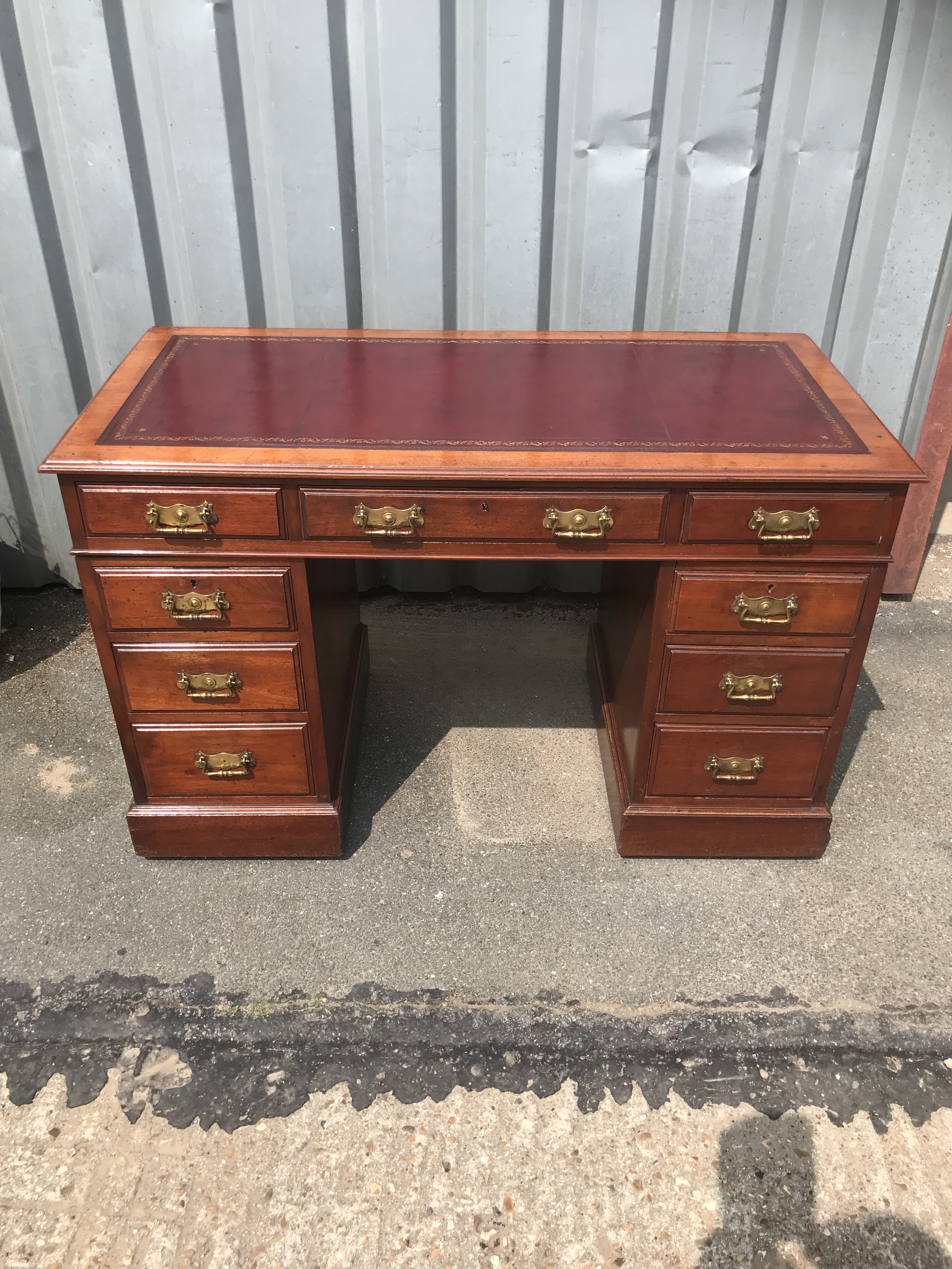 ANTIQUE VICTORIAN WALNUT PEDESTAL WRITING DESK