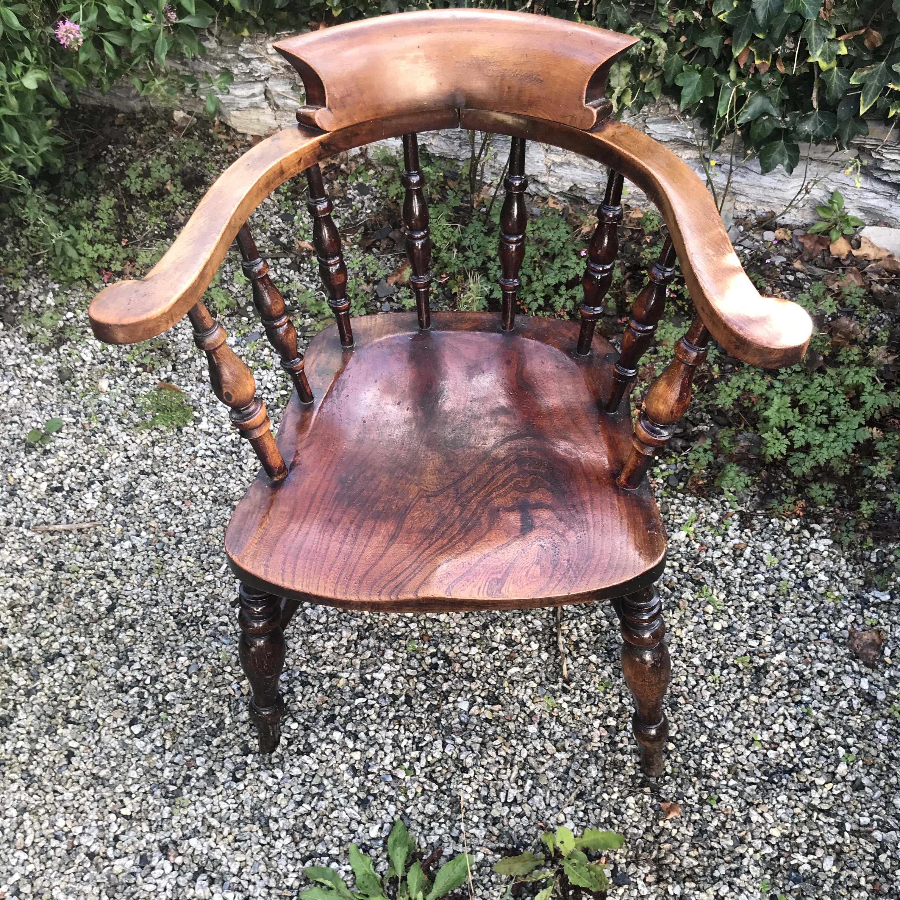 ANTIQUE VICTORIAN COUNTRY ELM SMOKERS BOW ARMCHAIR