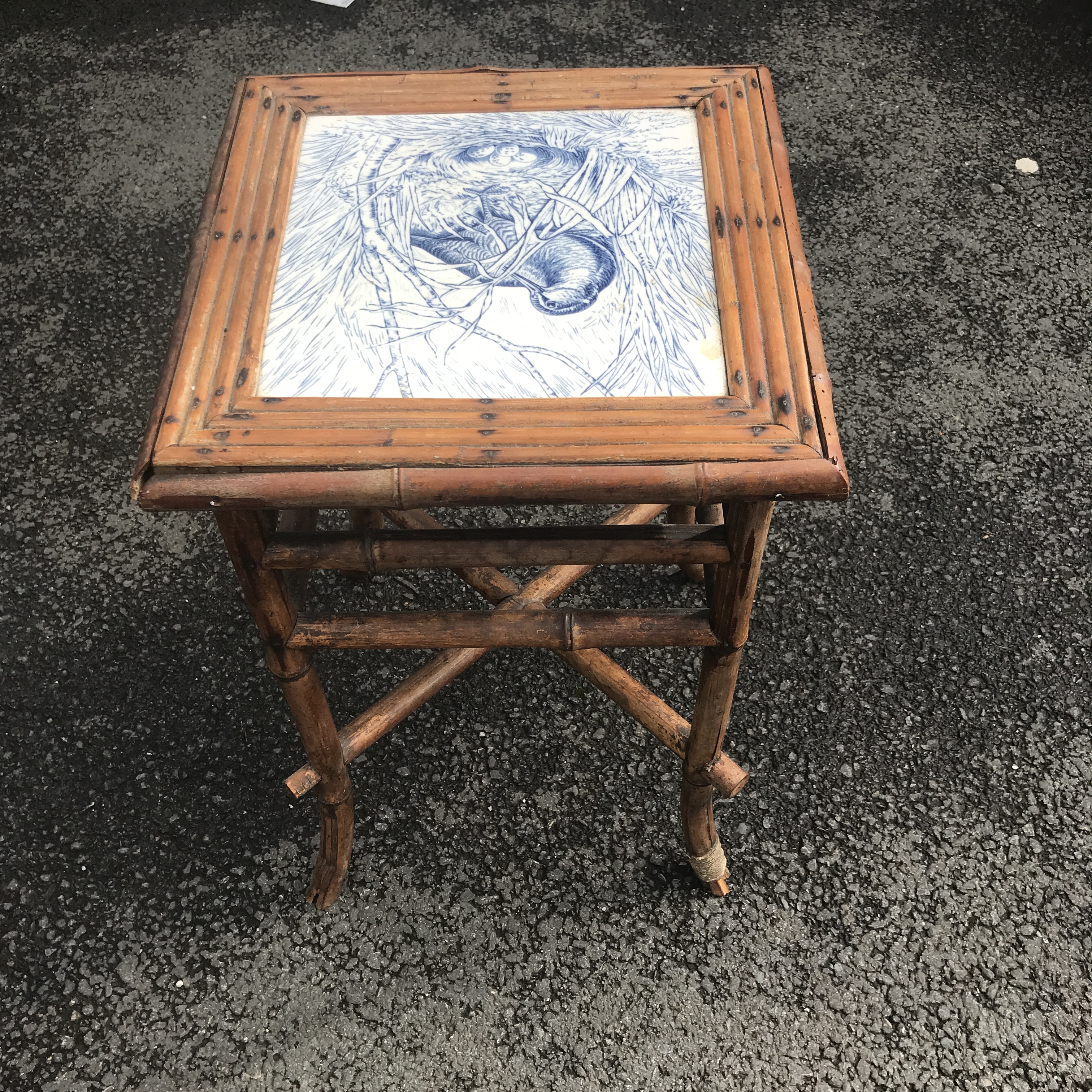 ANTIQUE VICTORIAN BAMBOO TILED TOP STAND