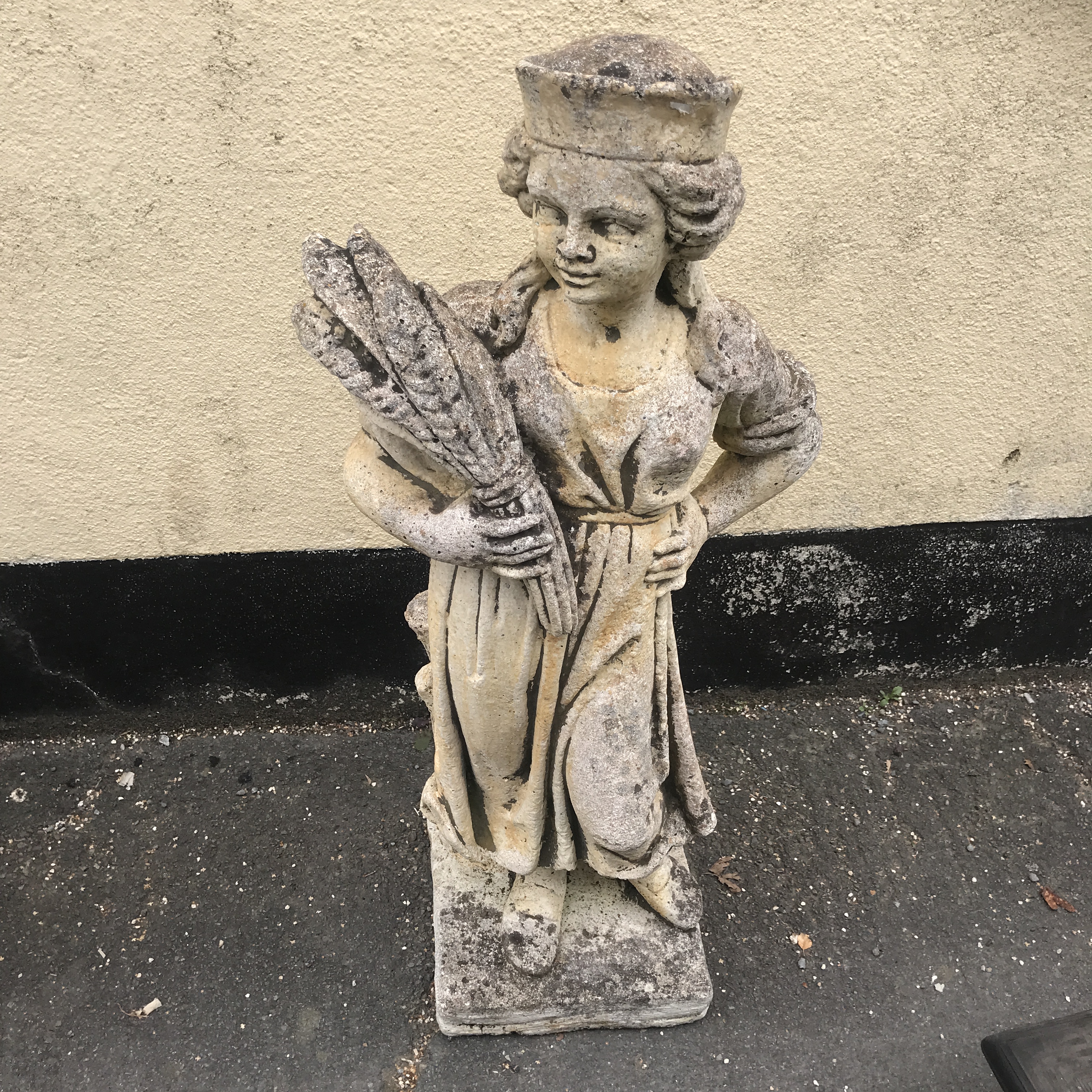 VINTAGE WEATHERED CONCRETE FIGURE OF A GIRL
