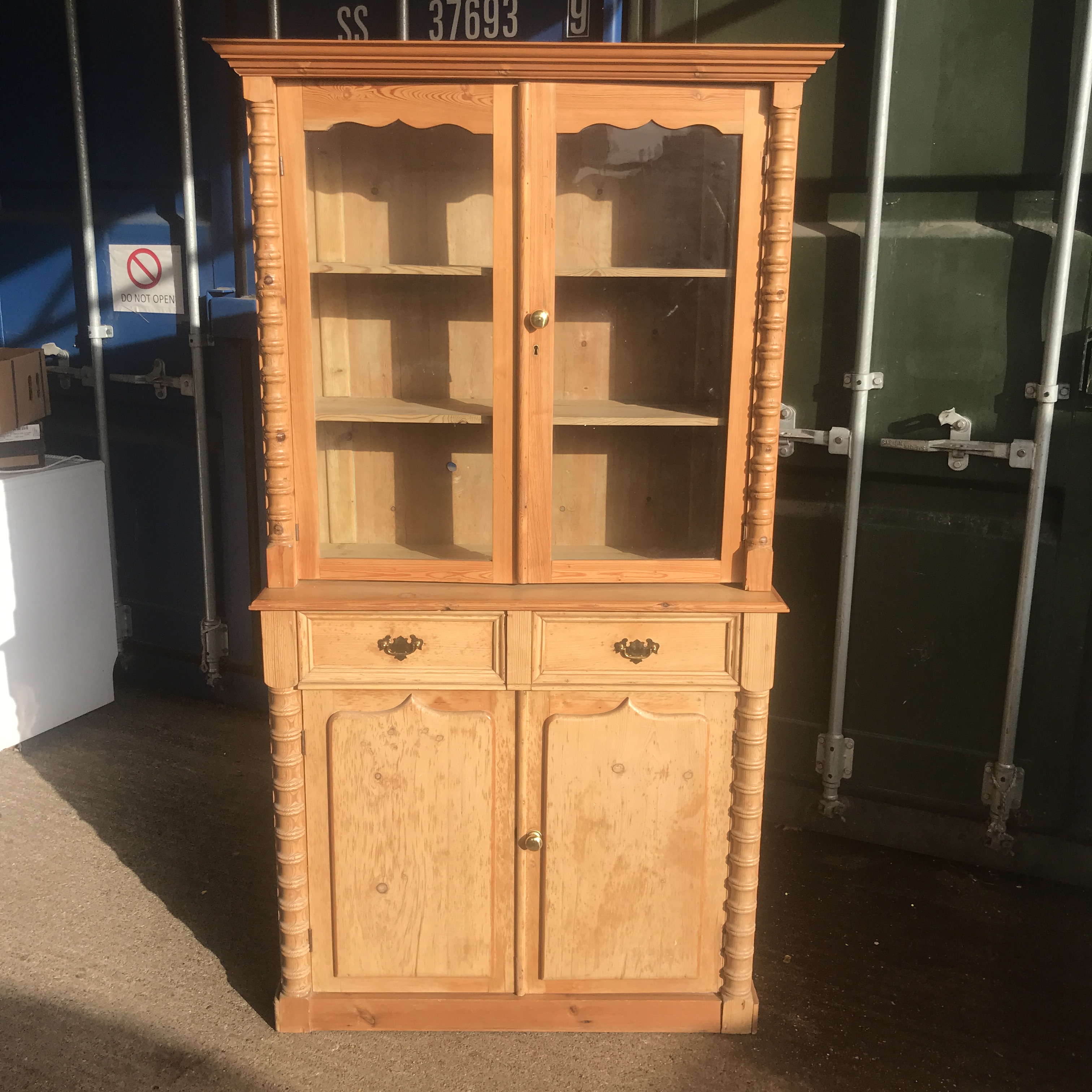 ANTIQUE COUNTRY PINE CORNISH GLAZED CABINET