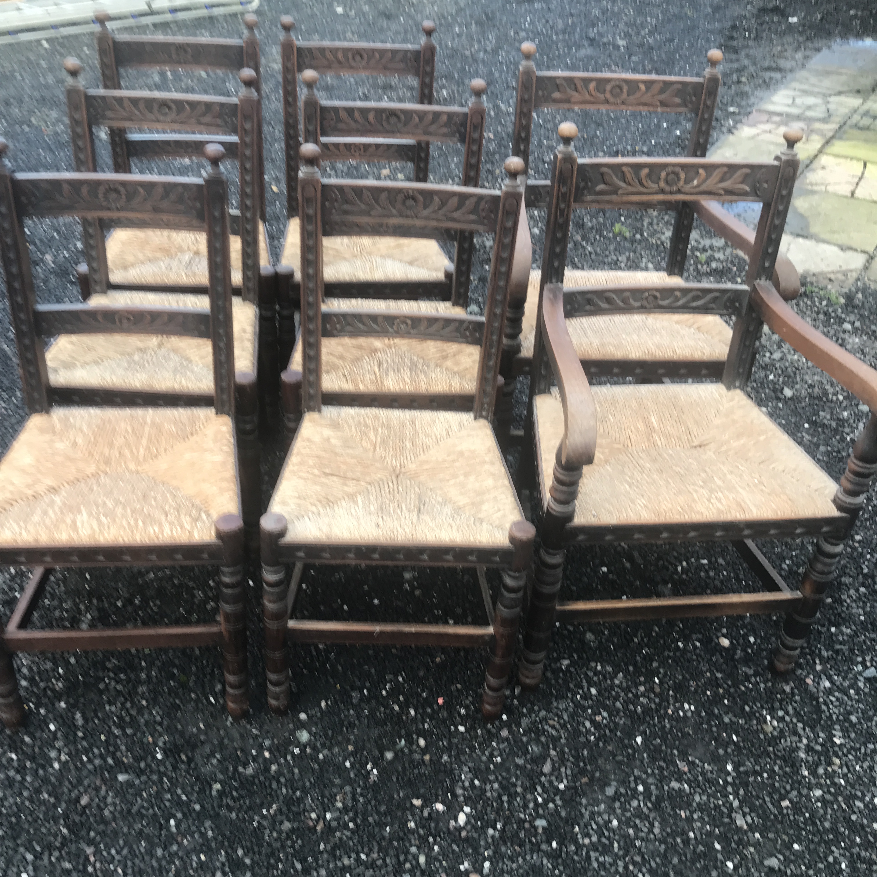 SET OF EIGHT ANTIQUE FRENCH COUNTRY DINING CHAIRS