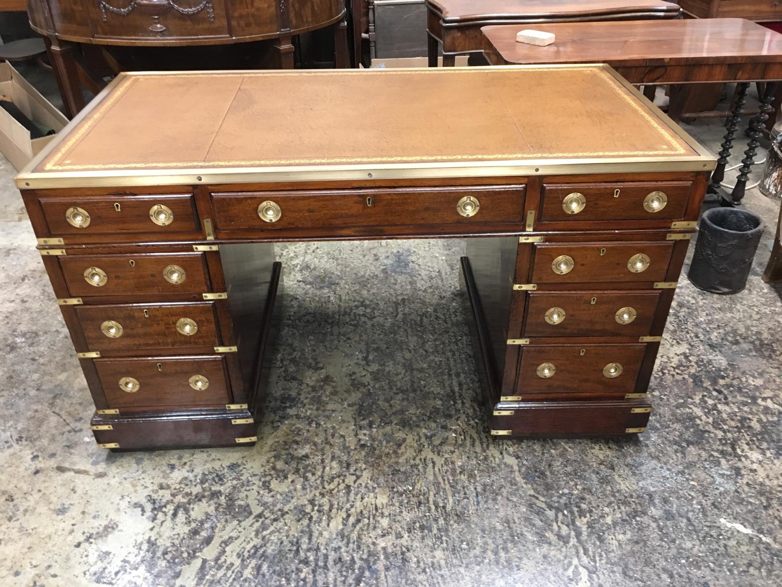 ANTIQUE MILITARY PEDESTAL WRITING DESK